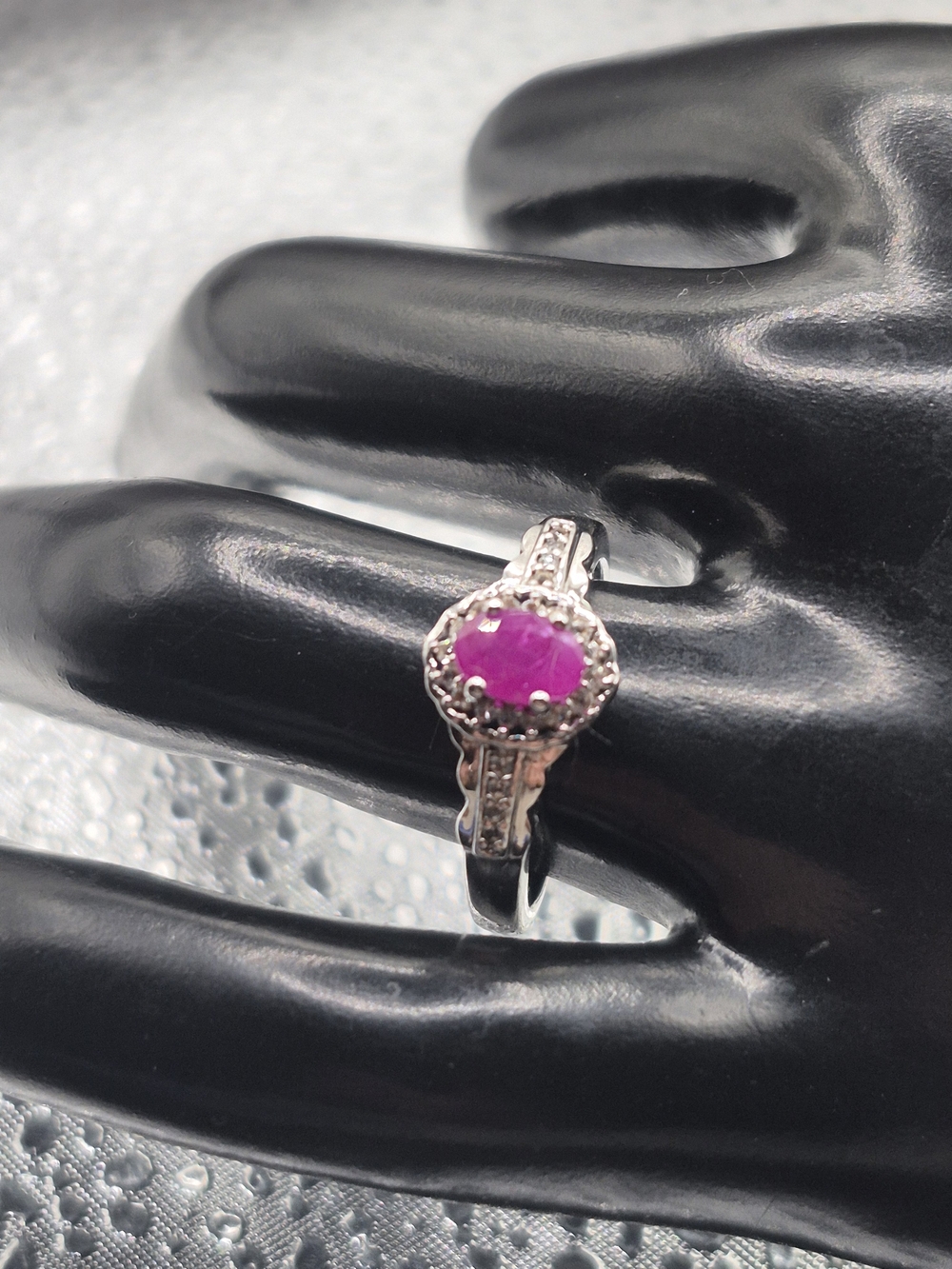 Genuine Sterling Silver Ring with Red Ruby With Diamonds